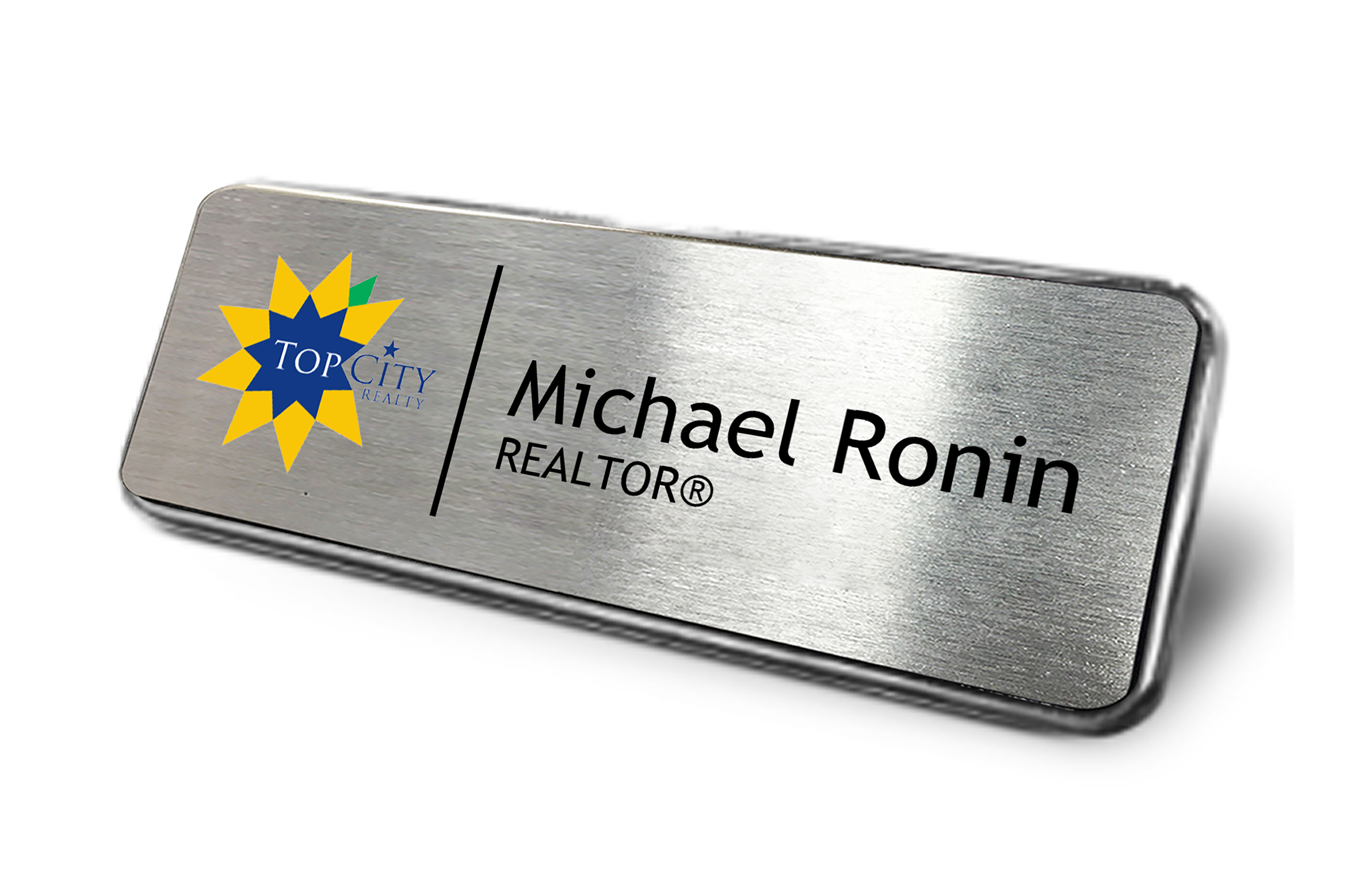 Top City Realty Framed Name Tag – Silver 1×3 Name Tag